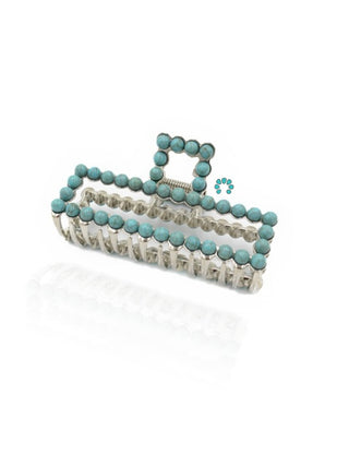 Silver Faux Turquoise Claw Clip - Rectangle